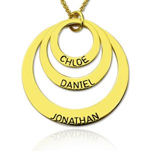 Engraved Three-Disc Name Necklace for Mother 18K Gold Plated