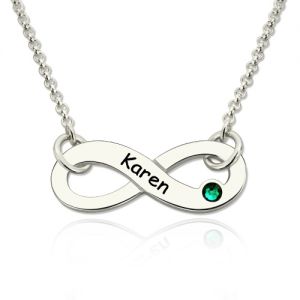 Personalized Silver Infinity Birthstone Name Necklace