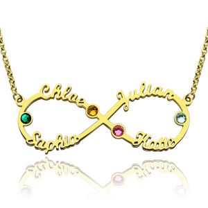 Personalized Infinity Four Name Necklace With Birthstones In Gold