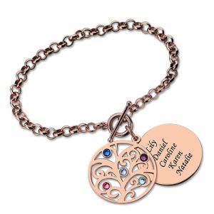 Engraved Family Tree Birthstone Bracelet In Rose Gold