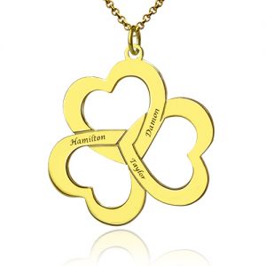Personalized Triple Hearts Necklace Gold Plated