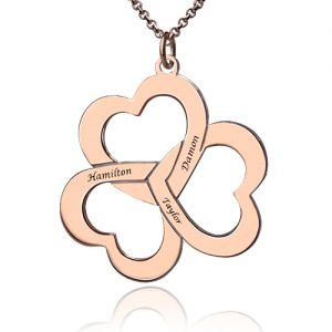 Personalized Triple Hearts Necklace Rose Gold Plated