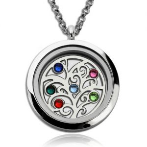 Stainless Steel Family Tree With Birthstones Floating Locket