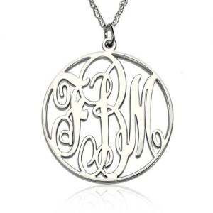 Personalized Necklace Fancy Circle Monogram Necklace Silver