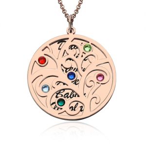 18K Rose Gold Plated Family Tree Birthstone Name Necklace