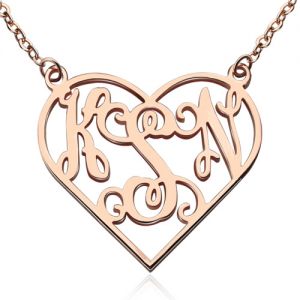 Cut Out Heart Monogram Necklace 18K Rose Gold Plated