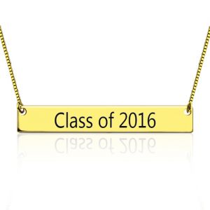 Engraved Graduation Bar Necklace Gold Plated Silver