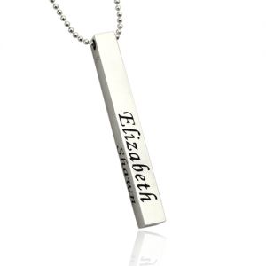 Men's 4-sided Bar Name Necklace In Sterling Silver