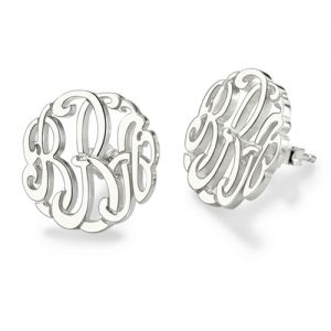 Personalized Silver Hand-painted Monogram Stud Earring