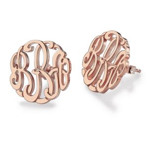 Personalized Hand-painted Monogram Stud Earrings In Rose Gold