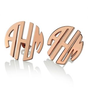 Custom Block Monogram Stud Earrings In Rose Gold