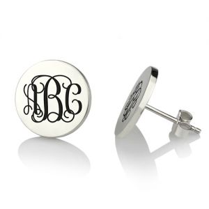 Engraved Disc Monogram Stud Earrings In Sterling Silver