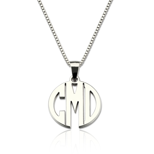 Custom XS Block Monogram Necklace In Sterling Silver