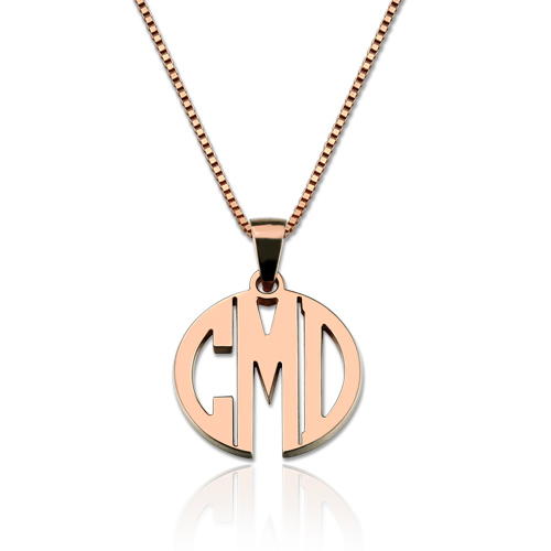 Custom XS Block Monogram Necklace In Rose Gold