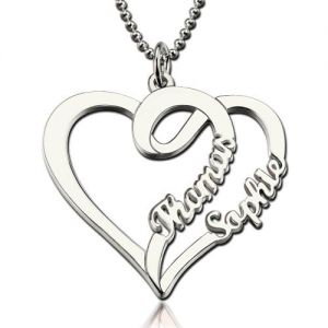 Love Heart Necklace With Two Names Sterling Silver