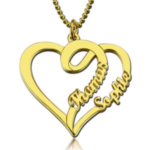 Love Heart Necklace With Two Names Gold Plated Silver