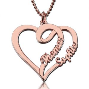 Love Heart Necklace With Two Names In Rose Gold