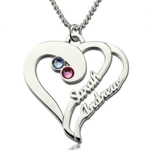 Two Heart Forever Name Necklace with Birthstone Sterling Silver