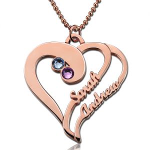 Two Heart Forever Name Necklace with Birthstone In Rose Gold