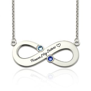 Engraved Infinity Necklace With Two Birthstones Sterling Silver