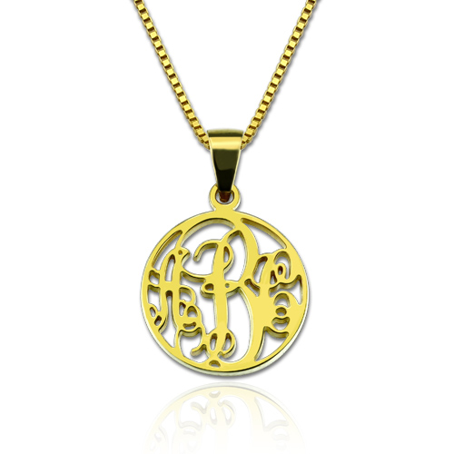 Personalized XS Circle Monogram Necklace Gold Plated Silver
