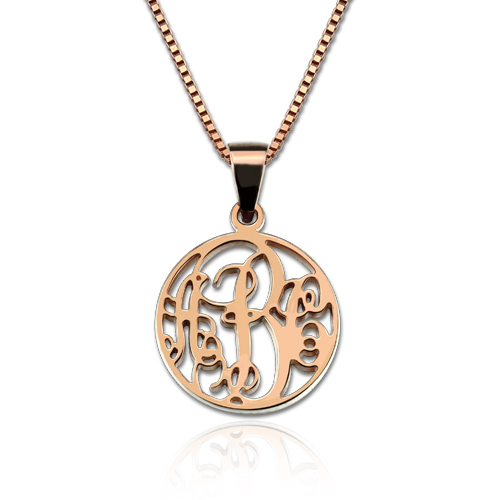Personalized XS Circle Monogram Necklace In Rose Gold