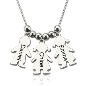 Engraved Name Kids Charms Mother's Necklace Sterling Silver