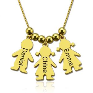 Engraved Name Kids Charms Mother Necklace Gold Plated Silver