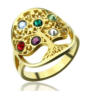 Family Tree Ring with Birthstones Gold Plated Silver