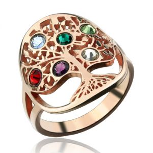 Family Tree Ring with Birthstones In Rose Gold