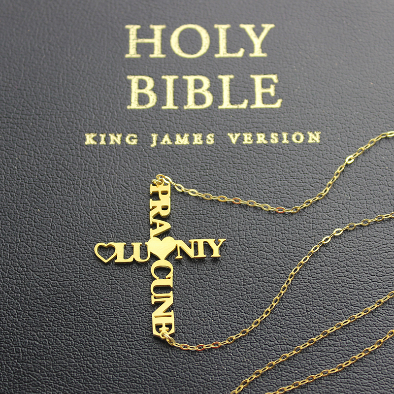 Personalized Two Name Cross Necklace Gold Plated 925 Silver