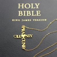 Personalized Two Name Cross Necklace Gold Plated 925 Silver