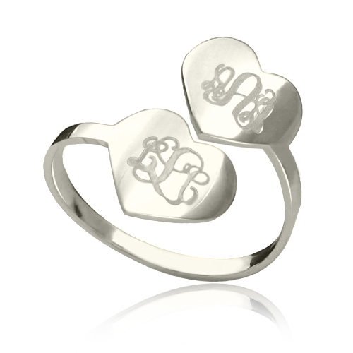 Initial heart ring Silver monogram ring personalized jewelry