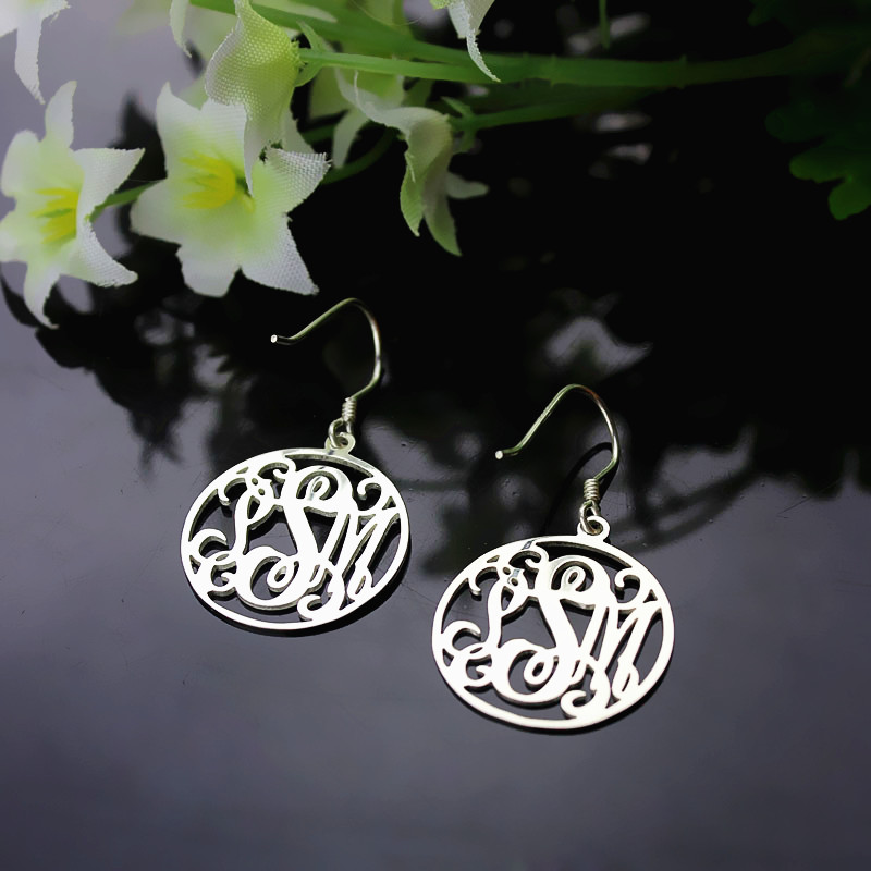 Circle Monogrammed Initial Earrings Sterling Silver