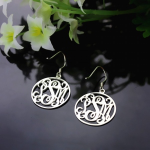 Circle Monogrammed Initial Earrings Sterling Silver