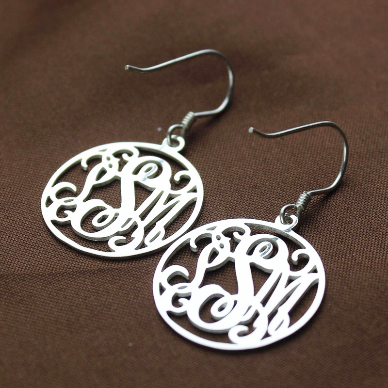 Circle Monogrammed Initial Earrings Sterling Silver