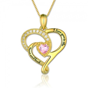 I Love You To The Moon And Back Birthstone Necklace Gold Plated