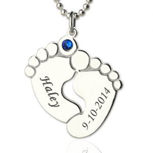 Memory Baby's Feet Charms with Birthstone Sterling Silver