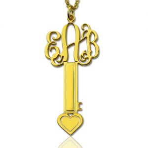 18K Gold Plated Key Monogram Initial Necklace