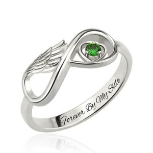 Angel Wing Anniversary Ring for Her with Birthstone Platinum Plated