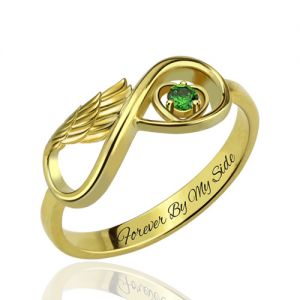 Angel Wing Infinity Heart Ring with Birthstone Gold Plated