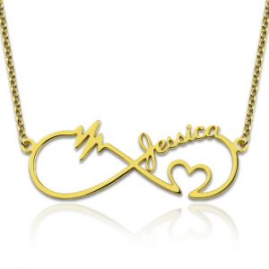 Infinity Heartbeat Necklace with Name Gold Plated Silver