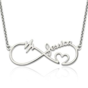 Infinity Heartbeat Necklace with Names Stainless Steel