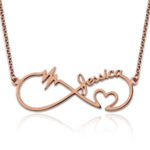Infinity Heartbeat Name Necklace In Rose Gold