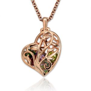 Heart Cage Family Tree Necklace With Birthstones In Rose Gold