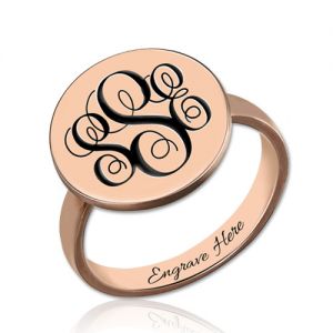 Engraved Monogram Signet Ring In Rose Gold