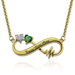 Heartbeat Infinity Necklace With Birthstones Gold Plated