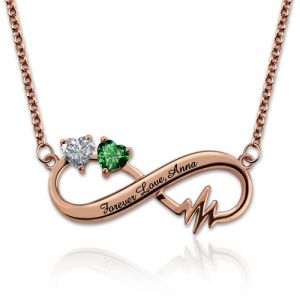 Heartbeat Infinity Necklace With Birthstones In Rose Gold