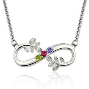 Tree Branch Infinity Necklace With Birthstones Platinum Plated