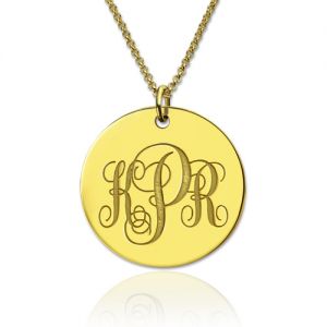Disc Script Engraved Monogram Necklace 18K Gold Plated